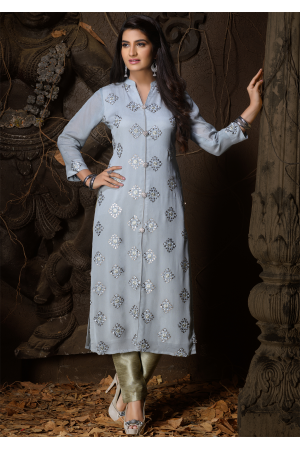 Grey Color Designer Chinnon Kurti